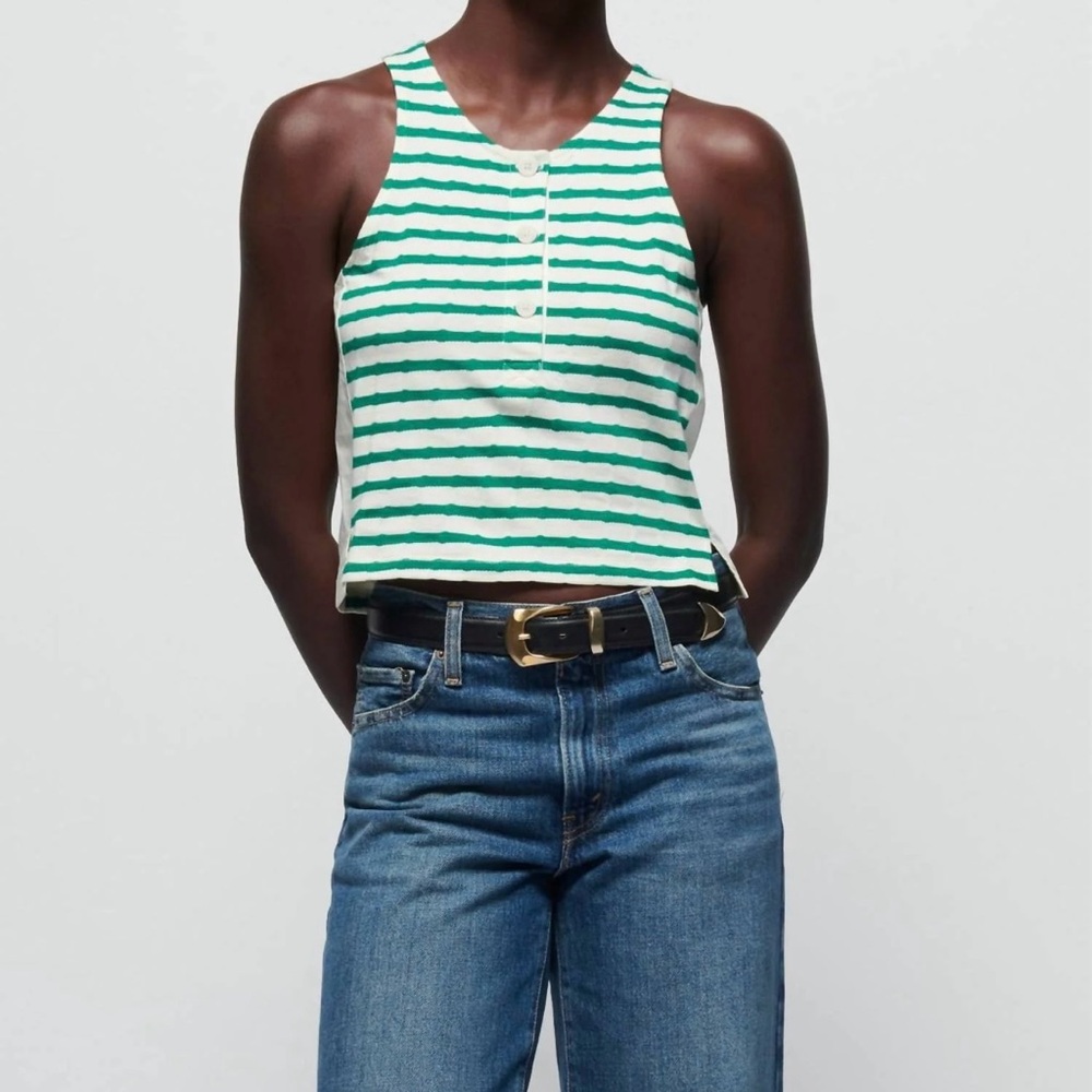 Nation LTD Green and White Striped Tank Top